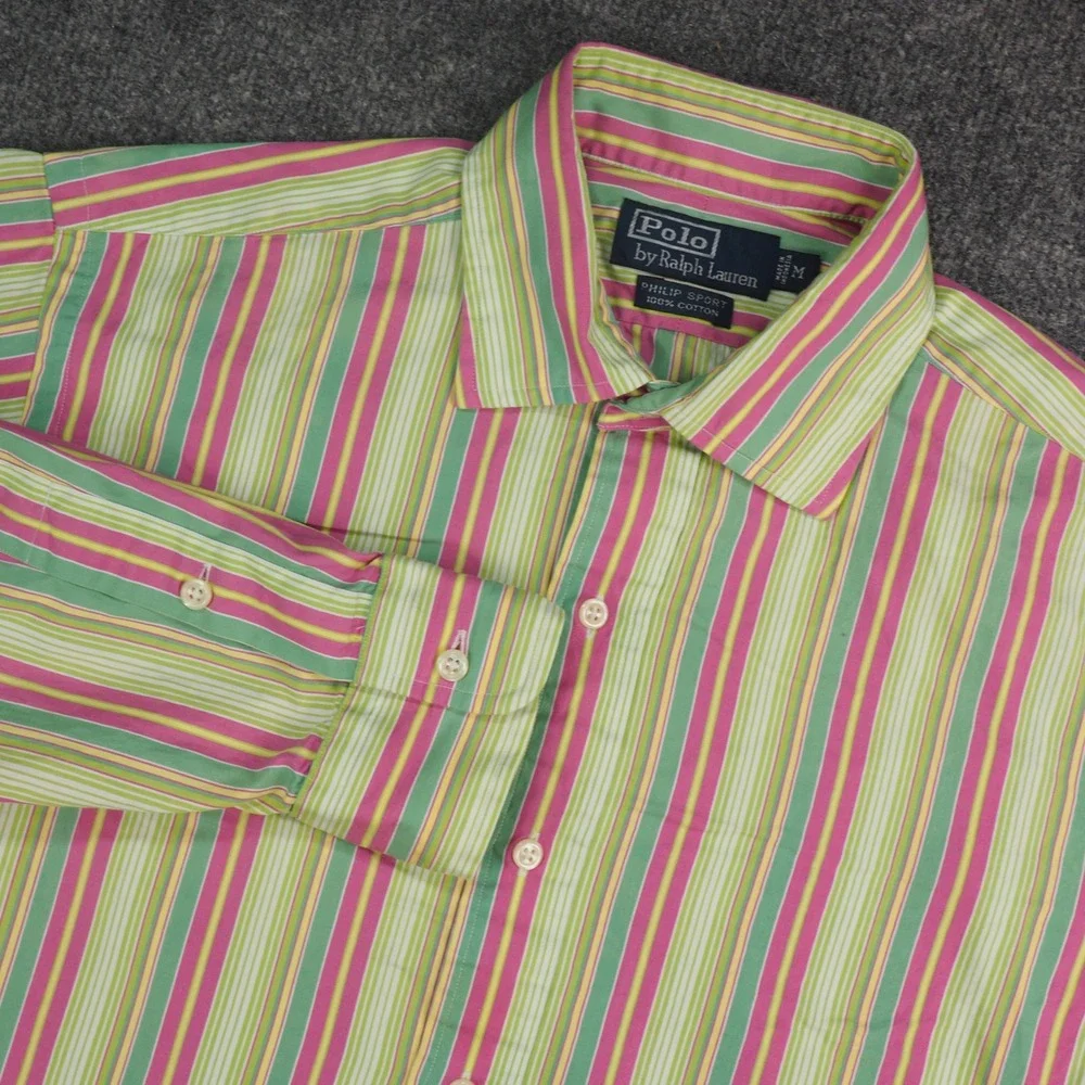 Polo Ralph Lauren Shirt Philip Sport Mens Med Multi Color Striped Button Up